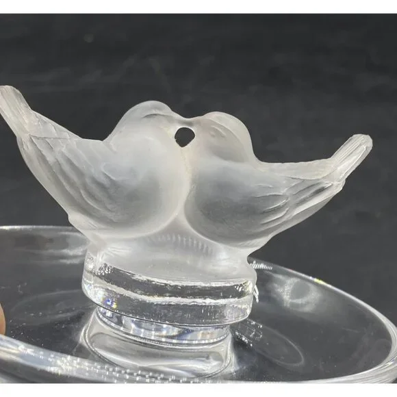 Lalique France Signed Birds Crystal Ring Trinket Dish Deux Colombes Kissing - Picture 6 of 11
